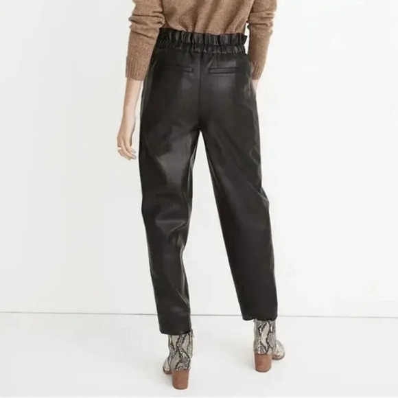 Madewell Vegan Faux Leather Paperbag High Waisted Elastic Zip Pants Black Size 2 - Picture 3 of 13